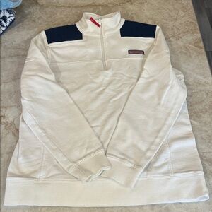 Vineyard Vines Cream and Navy Quarter-Zip Pullover